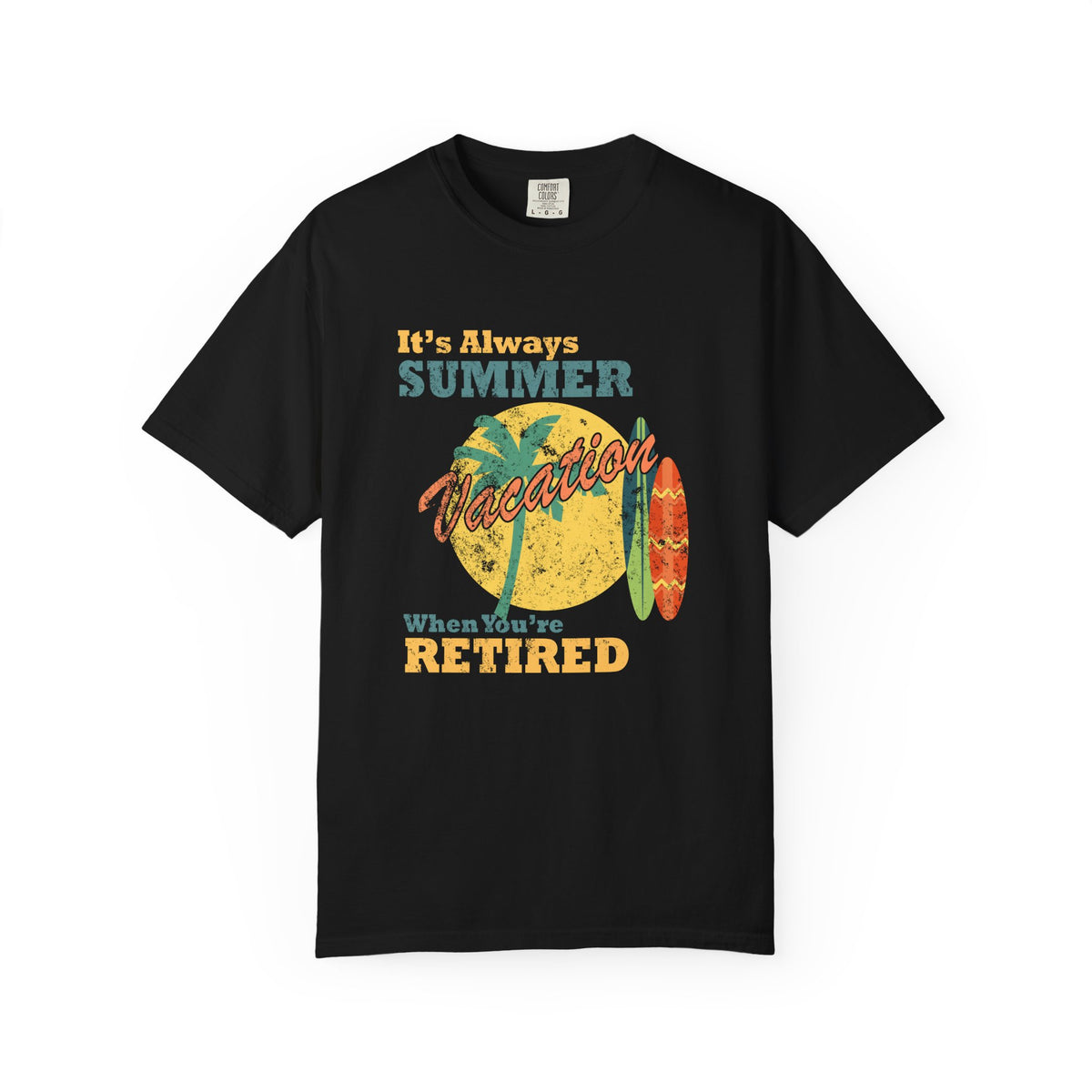Always Summer Vacation Retro Palm Surf Unisex Comfort Colors Garment-Dyed Heavyweight 100 Cotton Art Design T-Shirt w108
