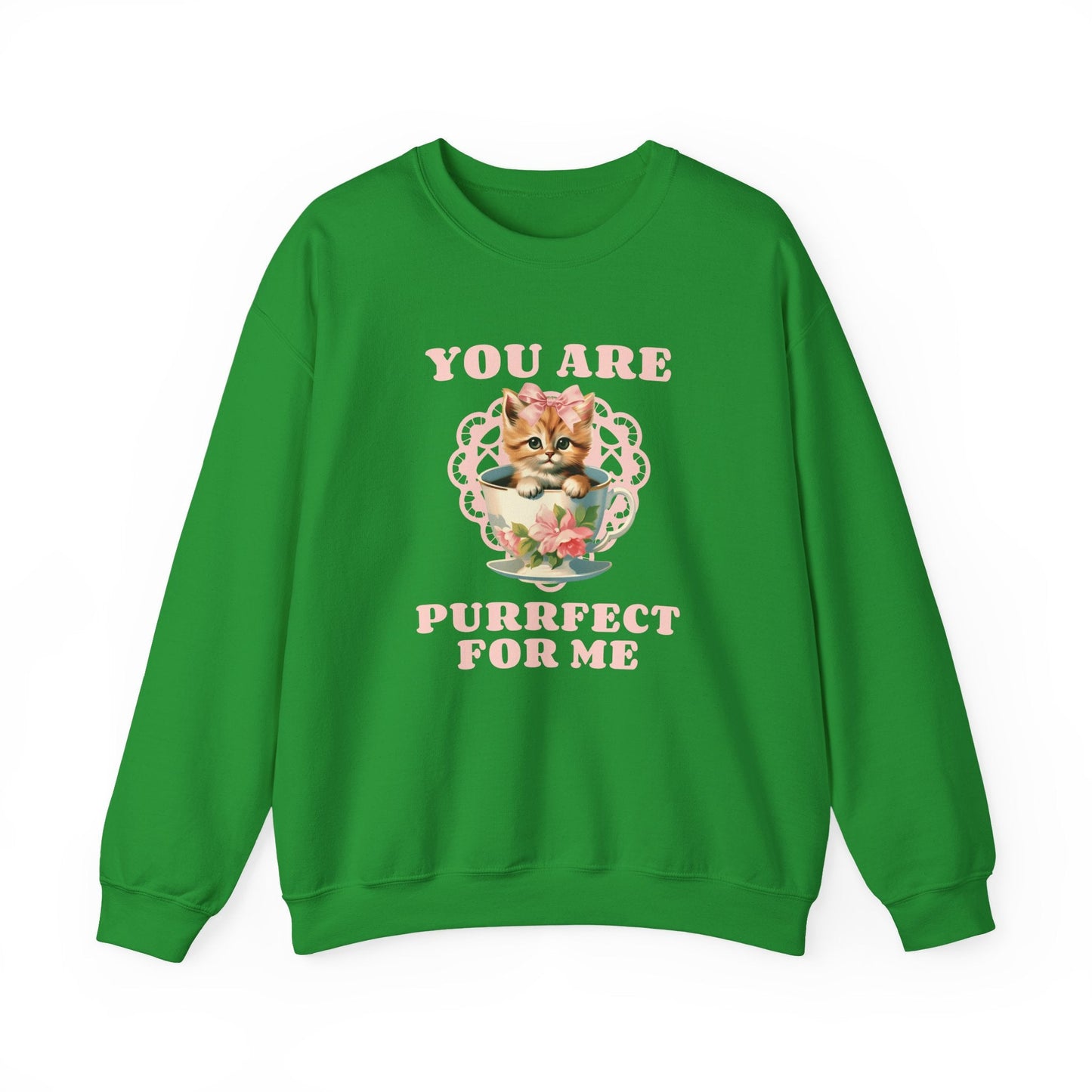 Cat Sweatshirt With Heart Print Valentines Day Unisex 50 50 Cotton Poly Crewneck