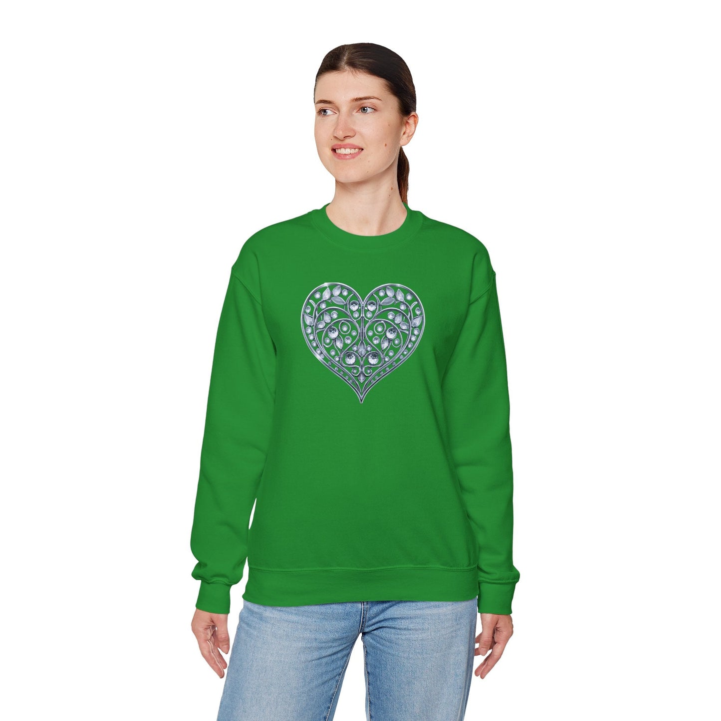 Big Crystal Heart Sweatshirt Unisex Fifty Fifty Cotton Poly Crewneck Valentines Day Sweatshirt