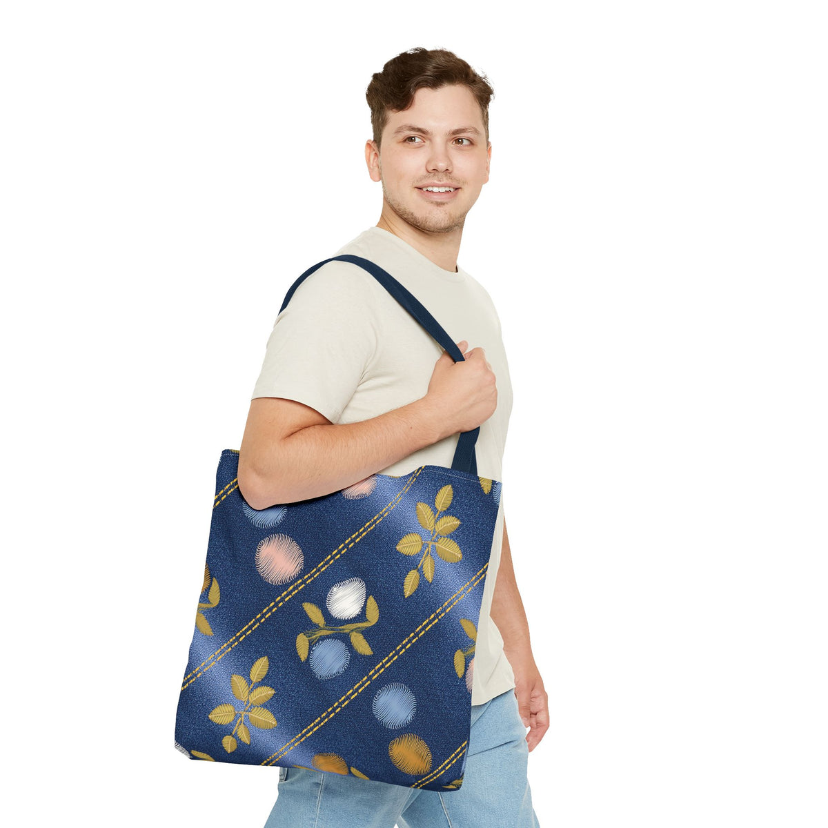Denim Fabric Imitation Print Unisex Canvas Bag Poly Spun 3 Sizes Tote Bag 122