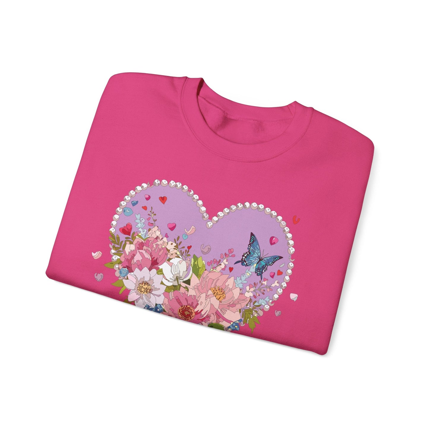 Floral Heart Sweatshirt Unisex Crewneck Valentines Day Heavy Blend Gildan 18000 Cozy Warm