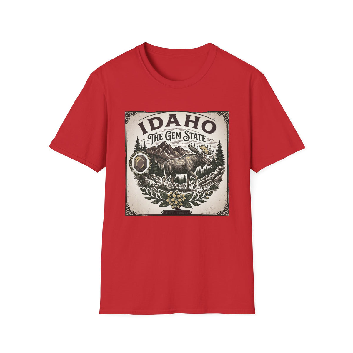 Idaho The Gem State Vintage Moose Travel Tourist Graphic Design Unisex 100 Cotton Gildan T-Shirt