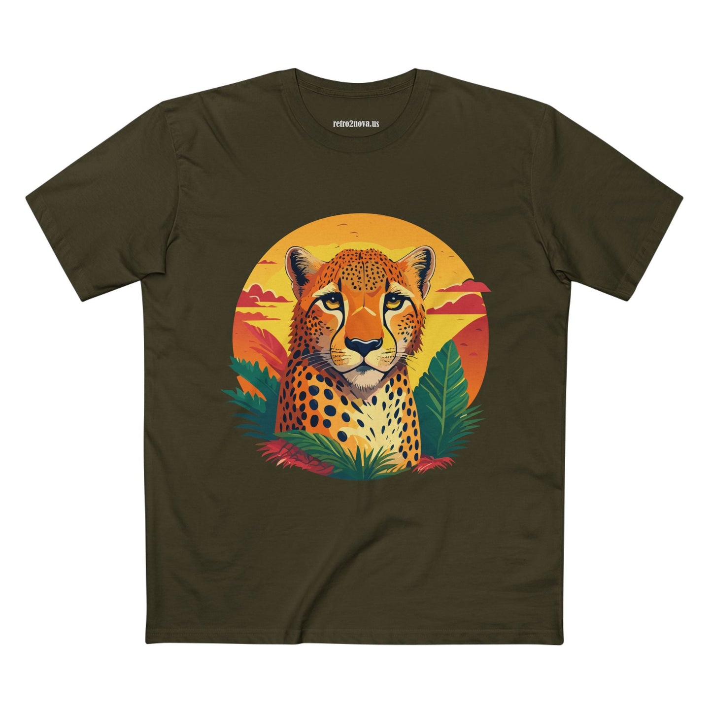 Unisex Cheetah Shirt Premium Cotton Staple Tee With Original Art Design By Retro2Nova Exclusive Art Collection