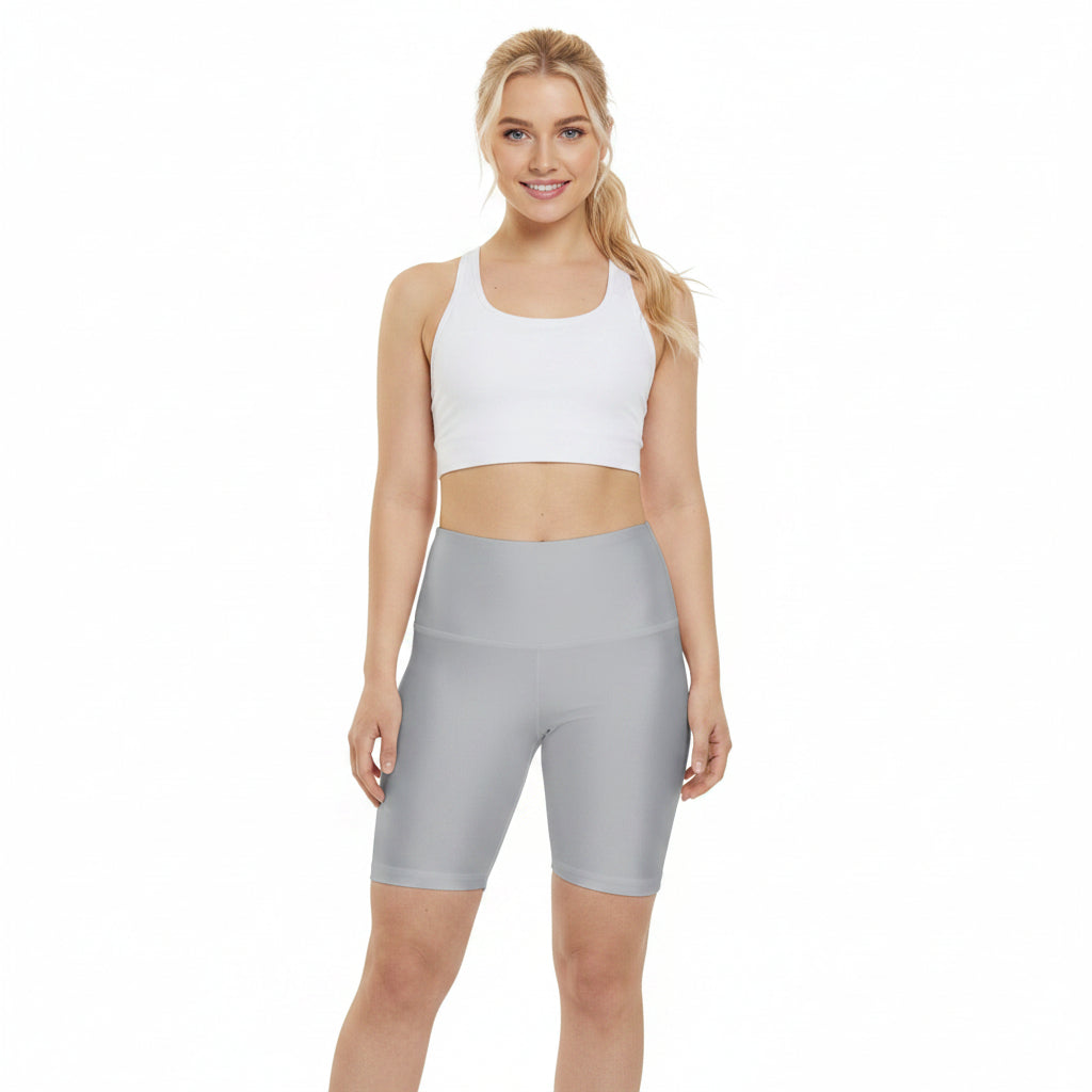 Silver Mist Women's Workout Shorts - High-Waist Bike Shorts for Gym, Yoga & Everyday Activewear