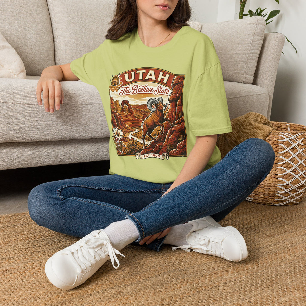 Utah State Retro Bighorn Sheep T-Shirt Travel Tourist Graphic Design Unisex 100 Cotton Gildan T-Shirt