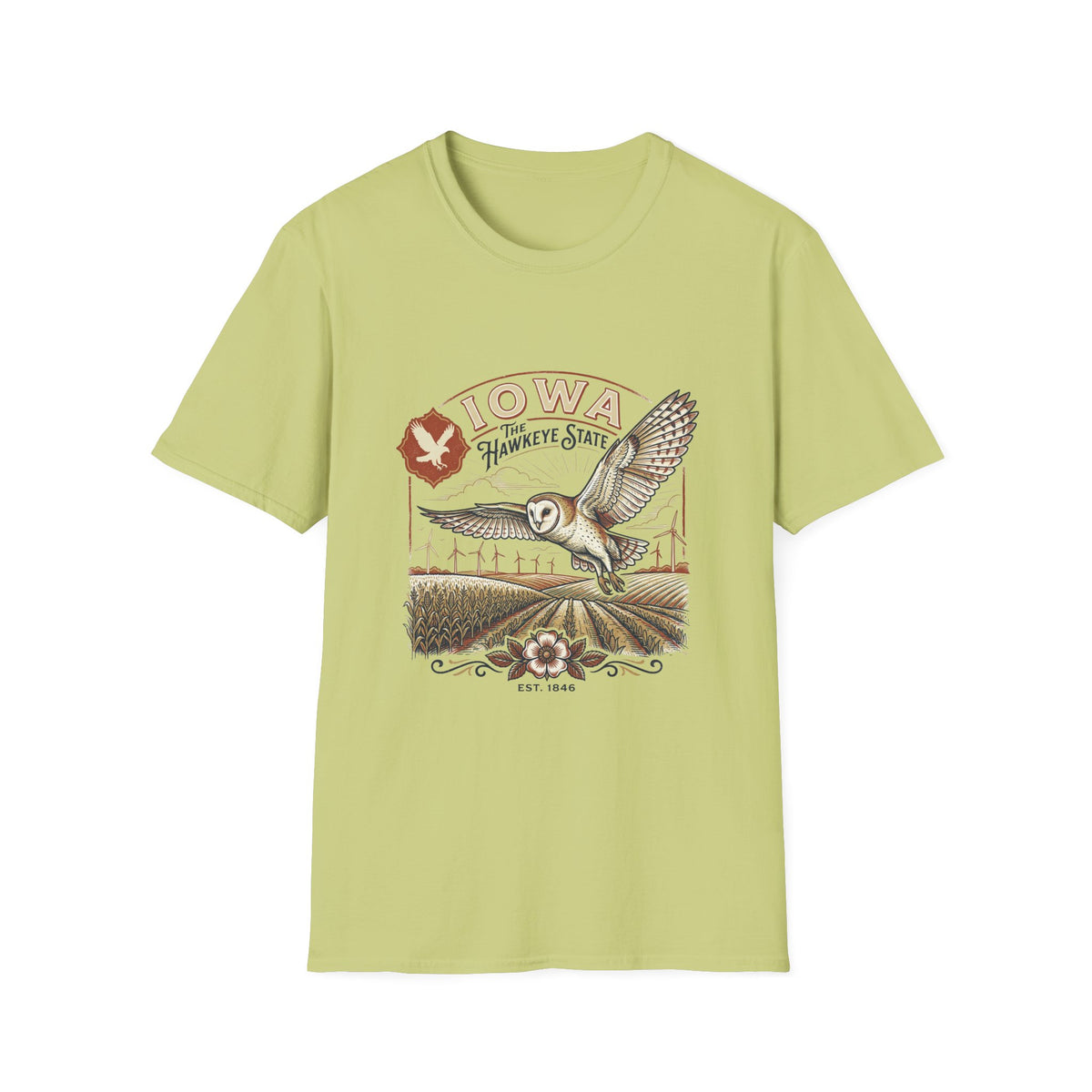 Iowa Owl Hawkeye State Vintage Graphic Tee - Travel Tourist Graphic Design Unisex 100 Cotton Gildan T-Shirt