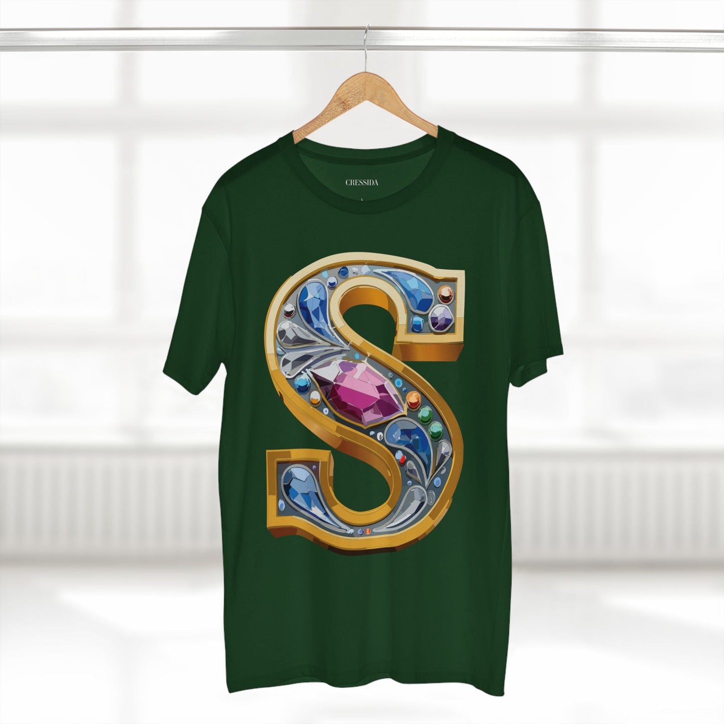 Letter S Graphic Design Tee Unisex 100 Cotton With Antique Gold Letters Artwork T-Shirt