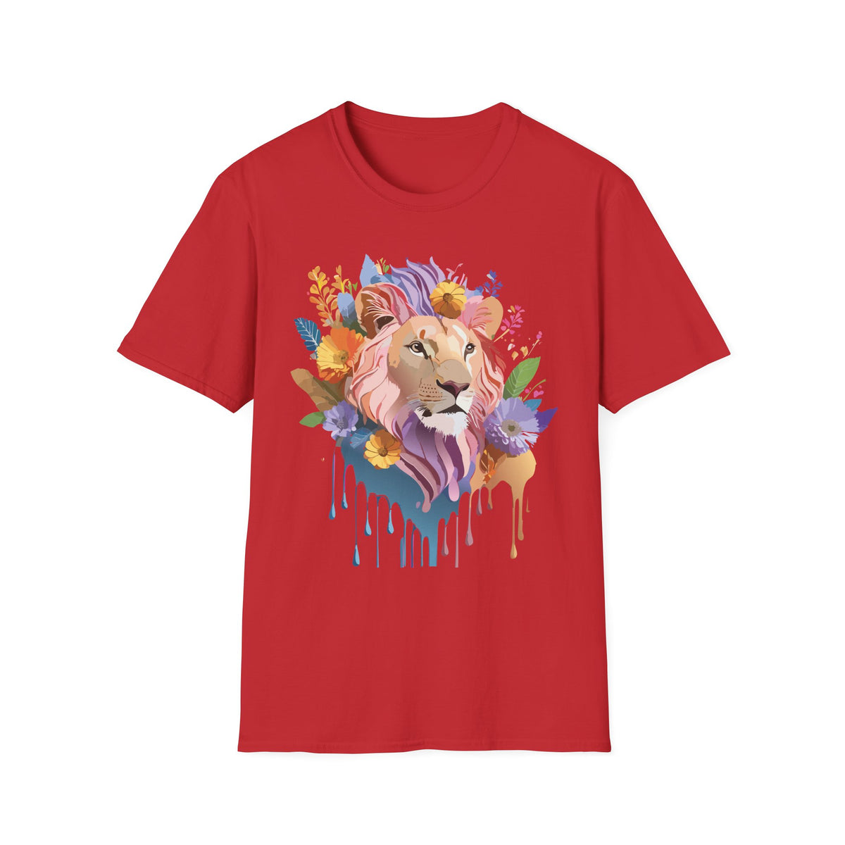 Floral Watercolor Lion T-Shirt | Colorful Lion Portrait Tee