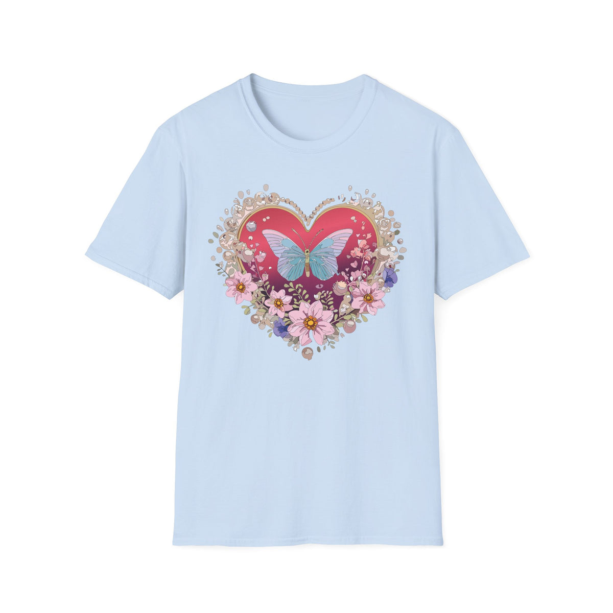 Butterfly Heart Floral Graphic Design Unisex 100 Cotton Gildan T-Shirt