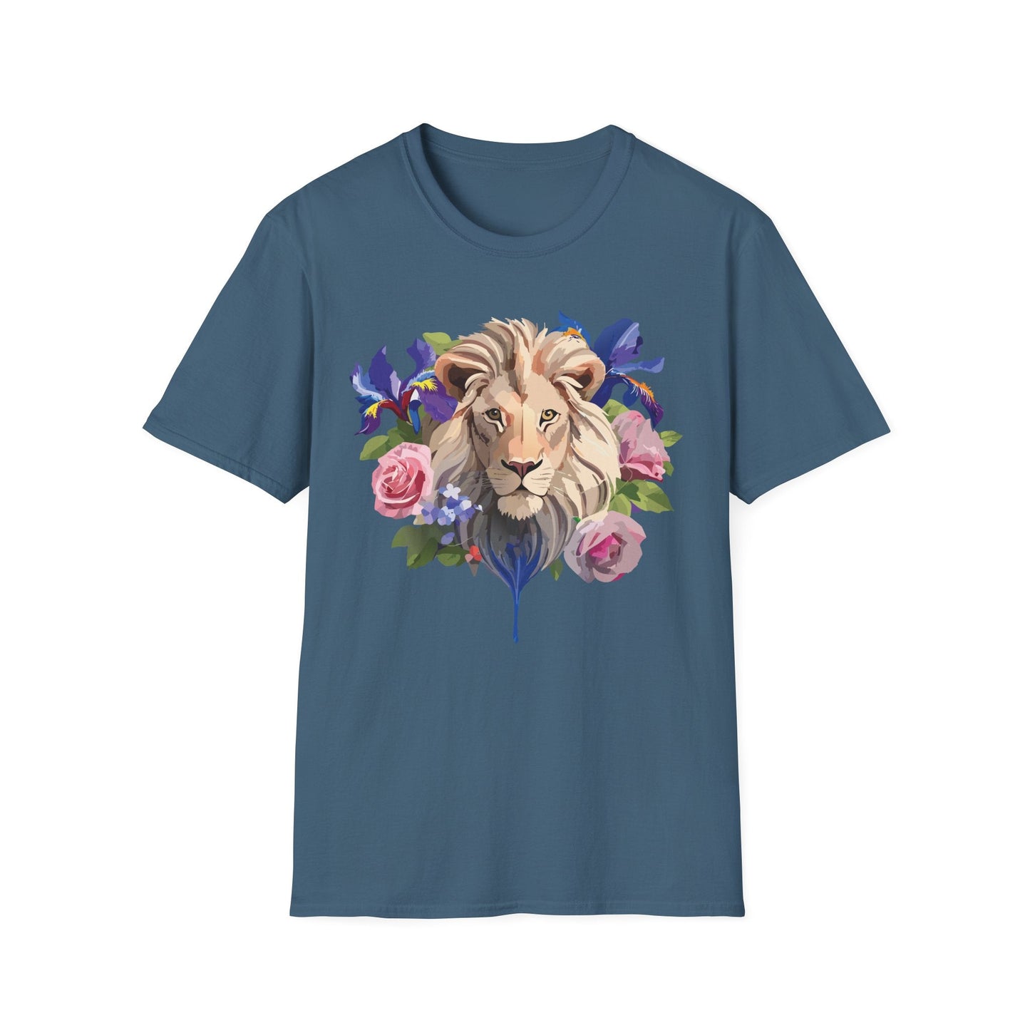Unisex Lion Shirt Floral Lion Tee Softstyle Gildan 64000 100 Percent Cotton