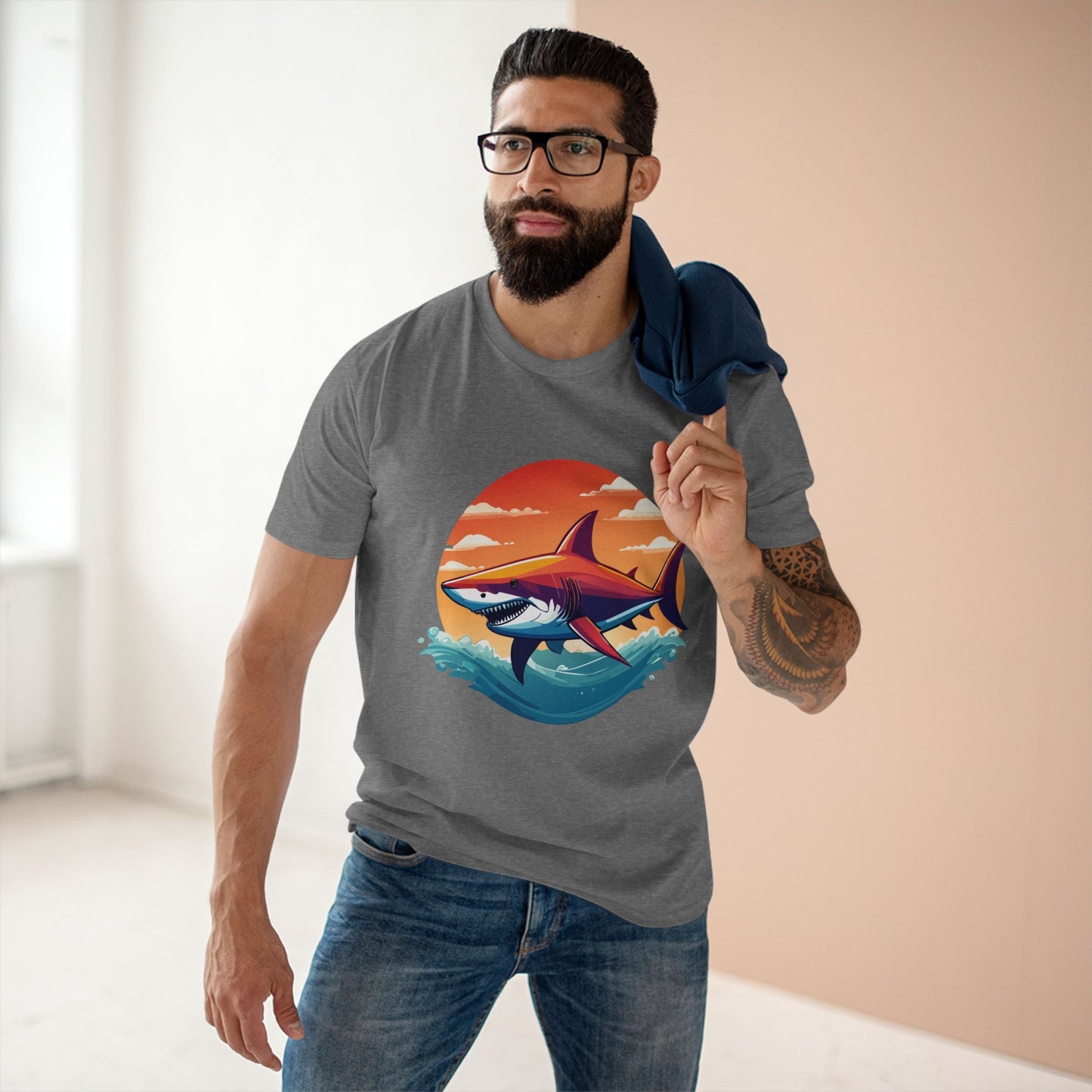 Shark Shirt Unisex Premium Cotton Tee With Original Art Design From Retro2Nova Animal Collection For Everyday Wear