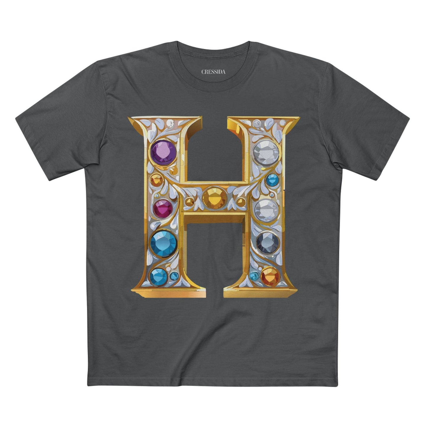 Letter H Graphic Design Tee Unisex 100 Cotton With Antique Gold Letters Artwork T-Shirt