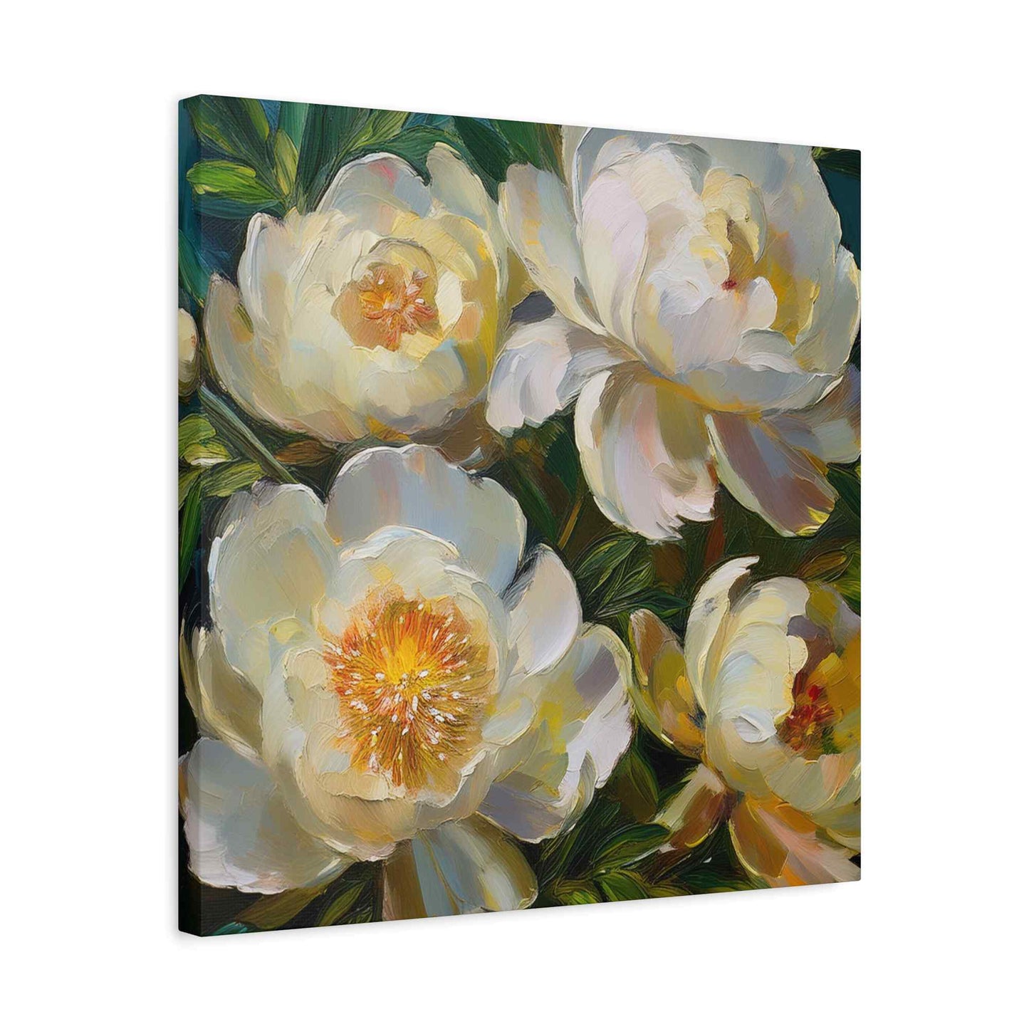 Cream Peonies Print Canvas, Floral Oil Paint Print 20x20, 24x24, 30x30, 32x32, 36x36 Art Design Pine-Wood Inner Frame MC-124