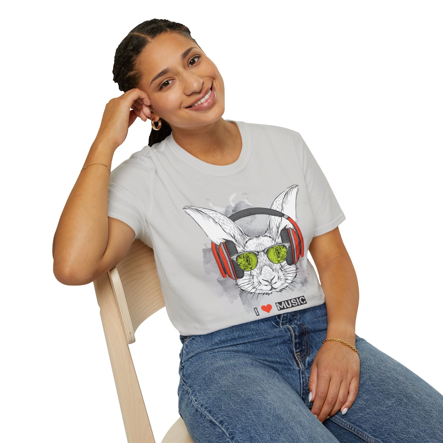 I Love Music Animals Shirt With Headphones Unisex Softstyle Tee 100 Percent Ring Spun Cotton