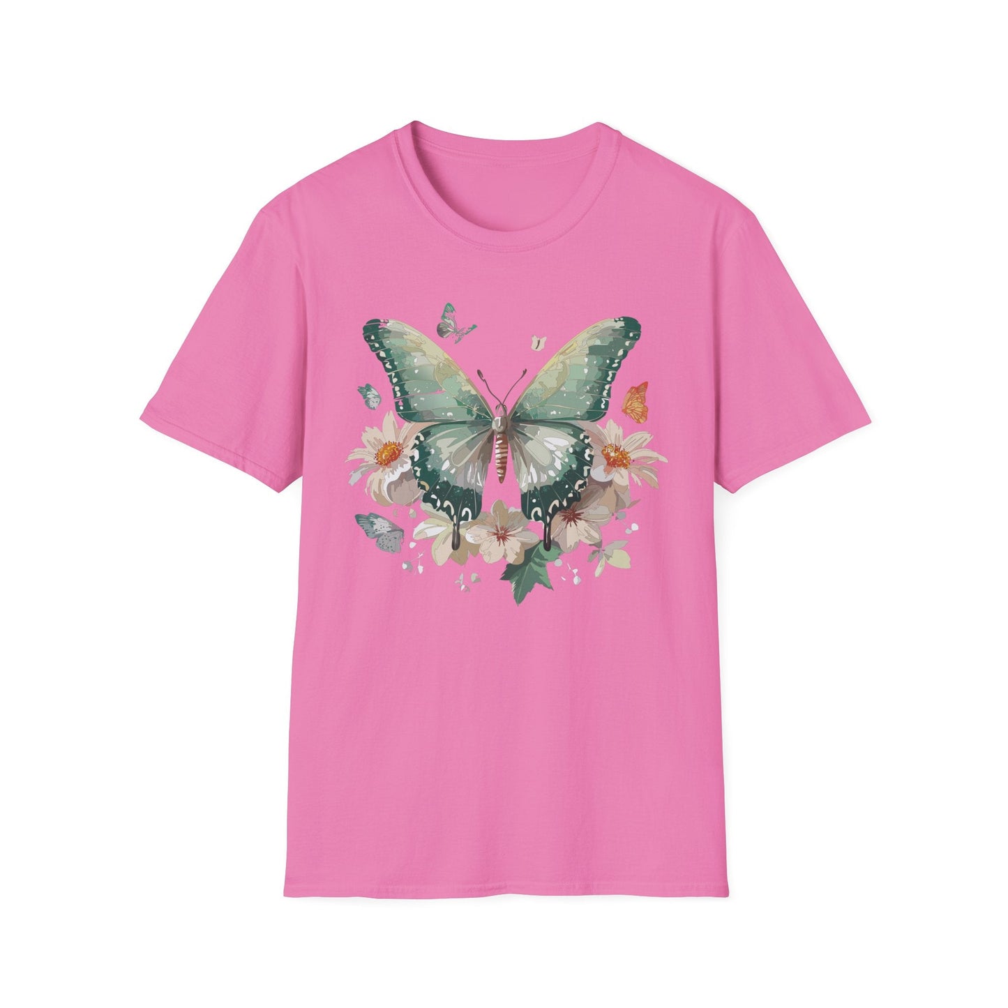 Butterfly T Shirt Unisex Softstyle Tee 100 Percent Ring Spun Cotton Monarch Design Premium Comfort