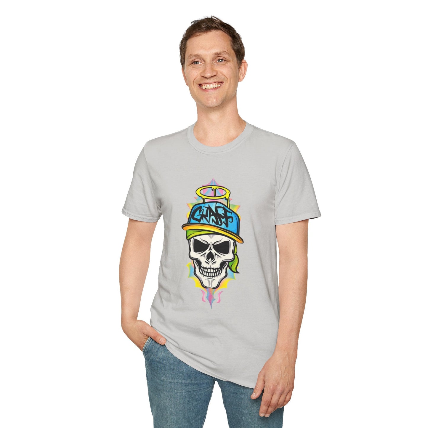 Unisex Skull Graphic Tee Shirt With Skeleton Design Softstyle 64000 100 Percent Ring Spun Cotton