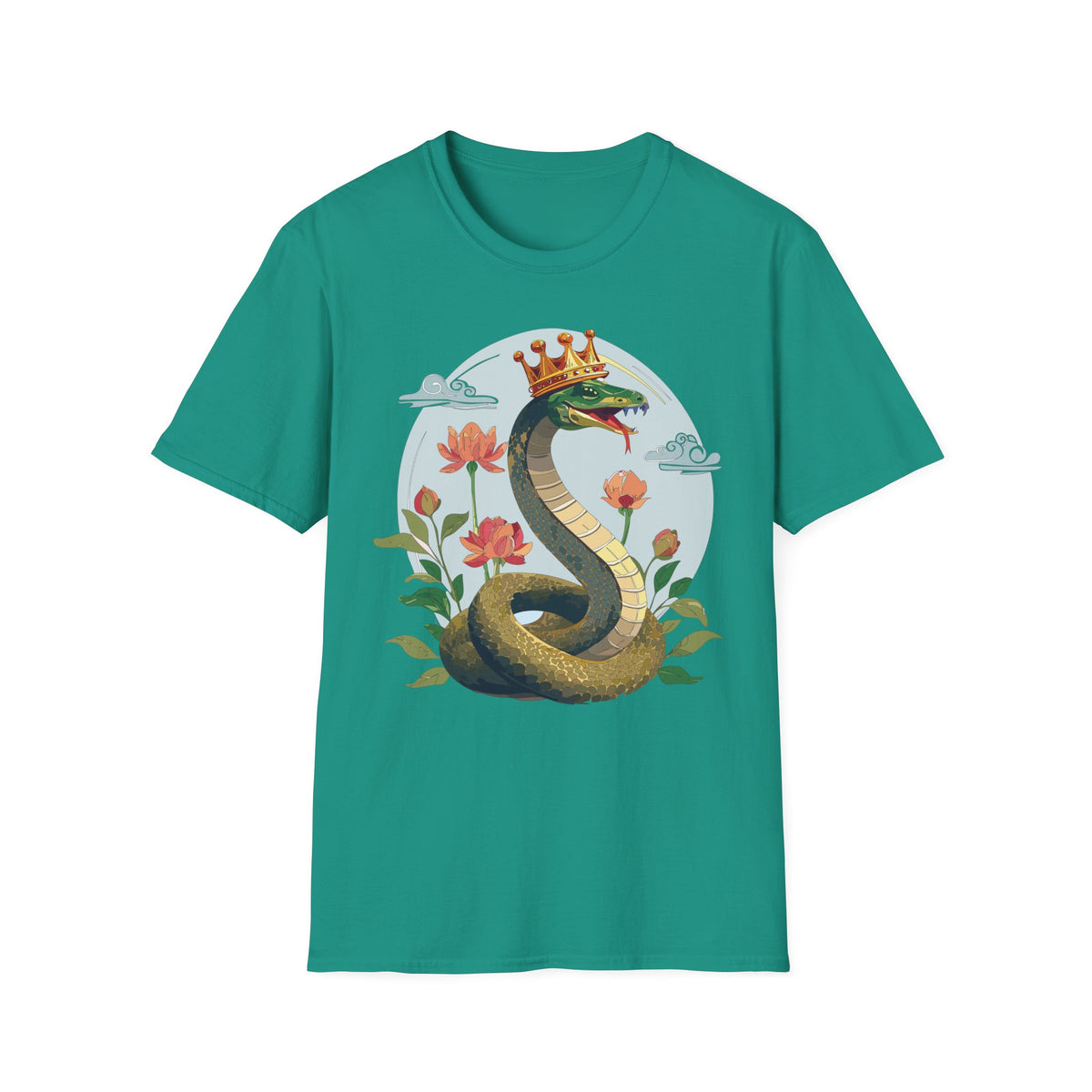 Crowned Snake Tee | Regal Serpent Floral Illustration T-Shirt