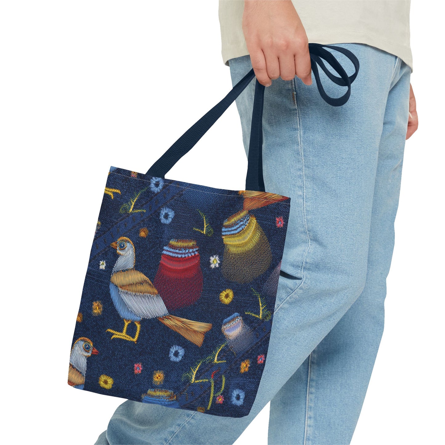 Denim Fabric Imitation Print Unisex Canvas Bag Poly Spun 3 Sizes Tote Bag 194-3