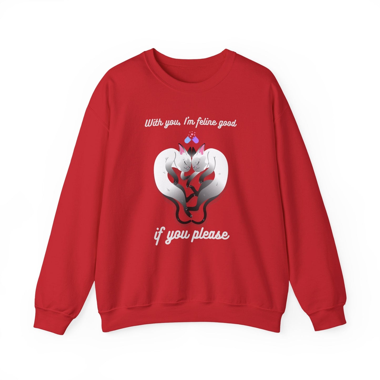 Double Cat Heart Sweatshirt Unisex Fifty Fifty Cotton Poly Valentines Day Sweatshirt