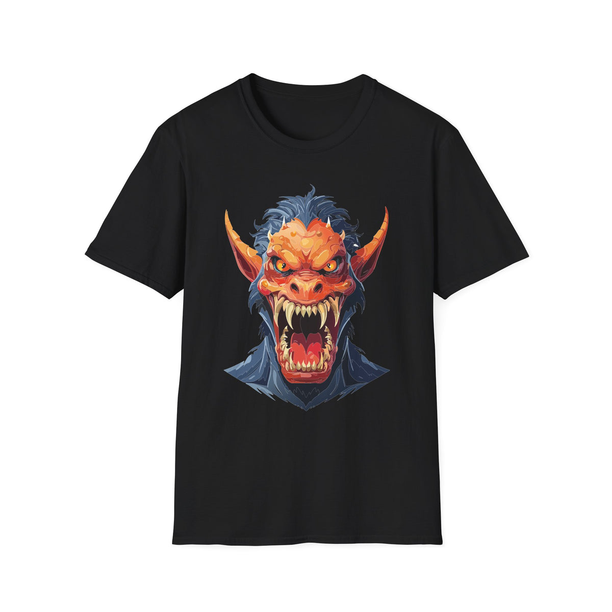 Demonic Monster Head T-Shirt — Fierce Horror Cartoon Graphic Tee Unisex 100 Cotton Gildan T-Shirt
