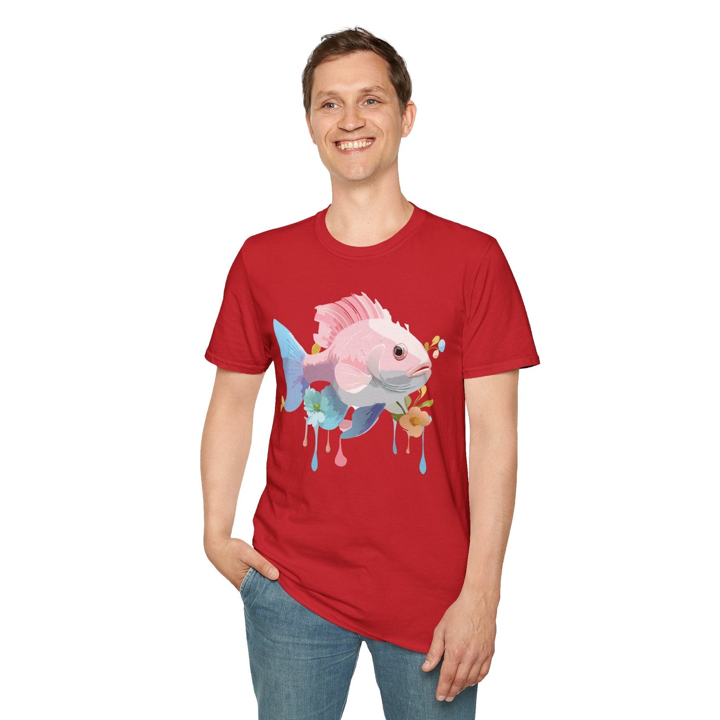 Fish Art Design Shirt Unisex Graphic Tee With Fish Illustration Gildan Softstyle 64000
