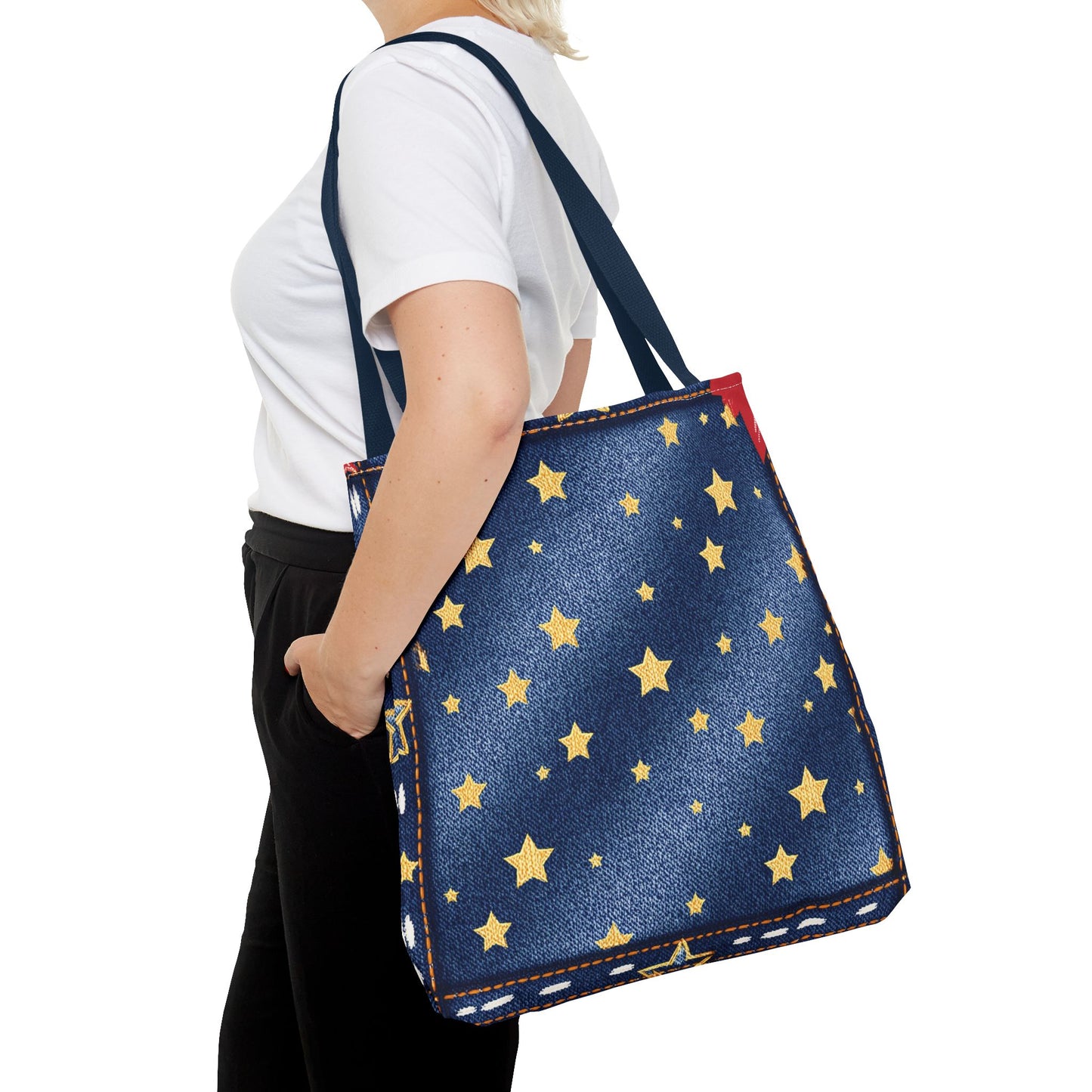 Denim Fabric Imitation Print Unisex Canvas Bag Poly Spun 3 Sizes Tote Bag 181-6