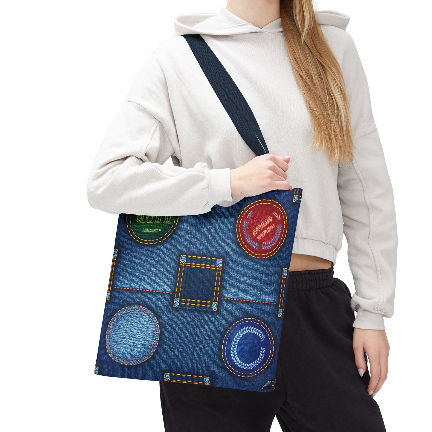 Denim Fabric Imitation Print Unisex Canvas Bag Poly Spun 3 Sizes Tote Bag 141