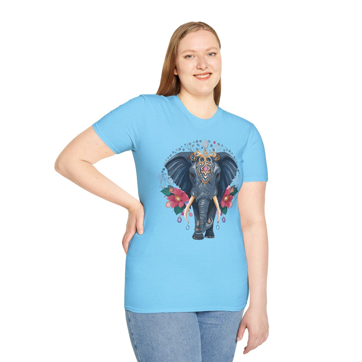 Elephant Graphic T Shirt Unisex Cotton Tee Softstyle Gildan 64000 Elephant Design