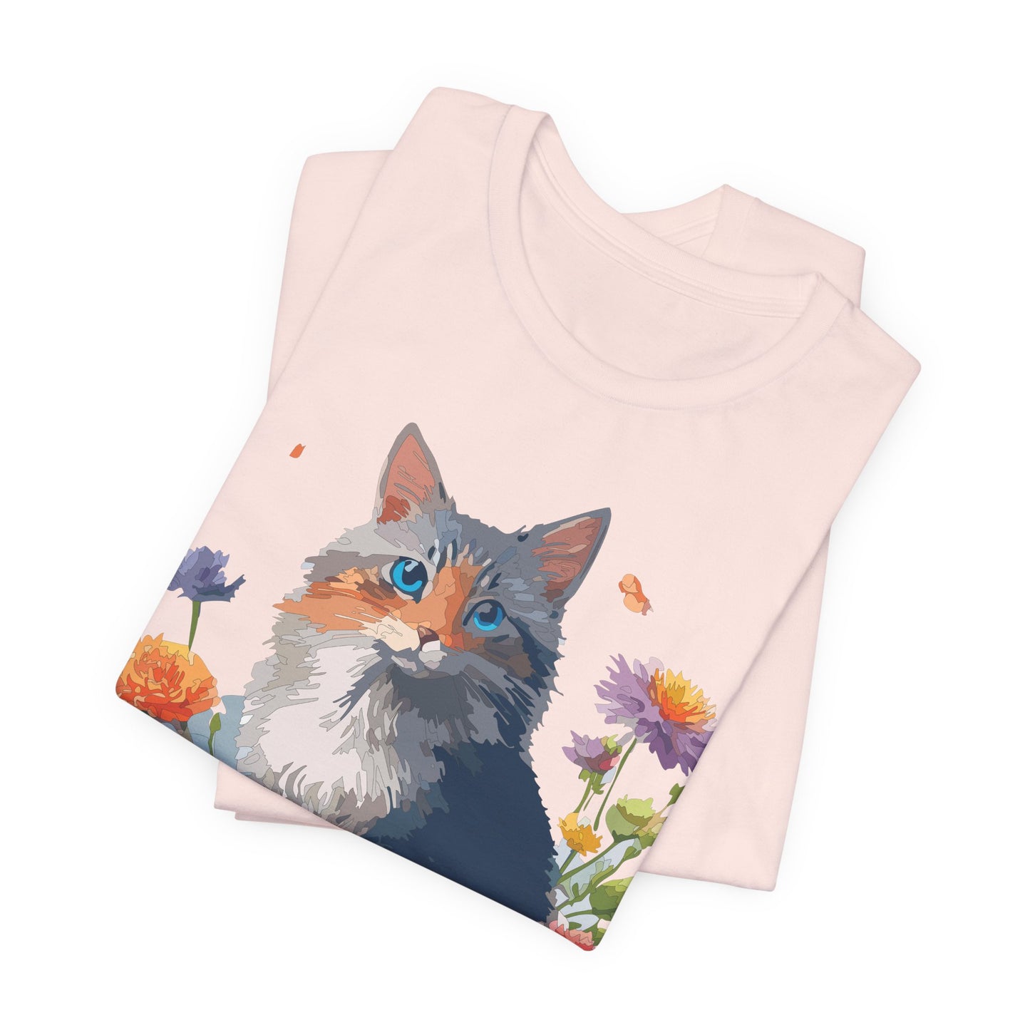 Floral Cat Tee, Animal Shirt, Cat Shirt, Floral Tee, Flower T-shirt, T-Shirt with Animal, Summer Top with Art Design