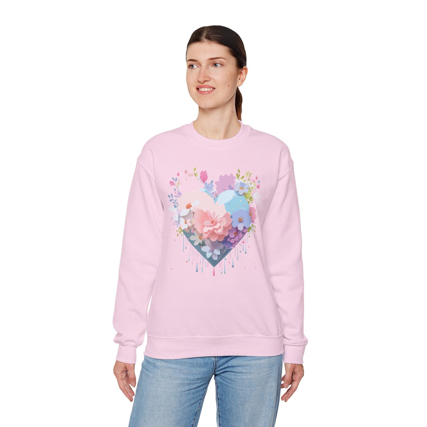 Floral Heart Sweatshirt Unisex Heavy Blend Crewneck Valentines Day Floral Love Cozy
