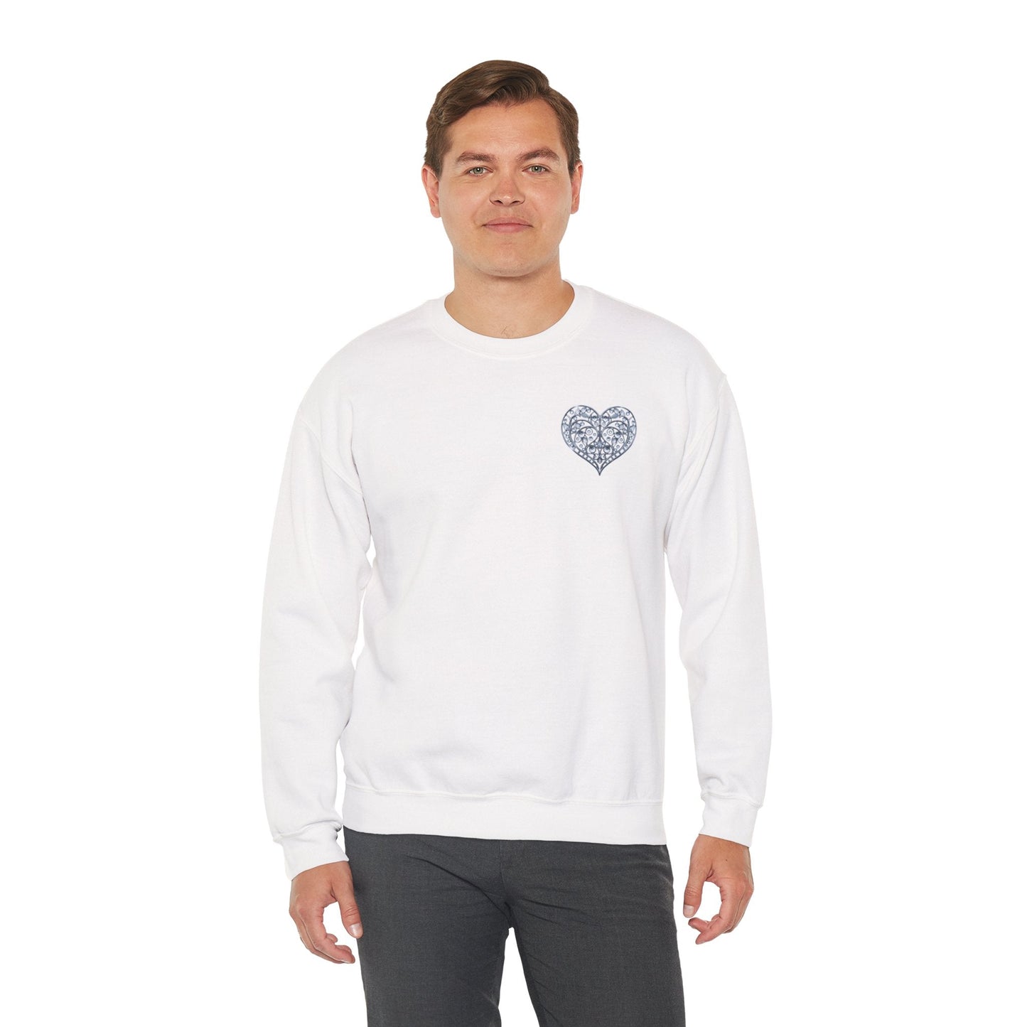 Crystal Heart Sweatshirt Unisex Fifty Fifty Cotton Poly Valentine Day Crewneck Gildan 18000