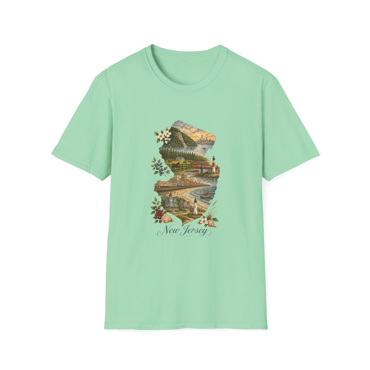 New Jersey Scenic Map T-Shirt — Vintage Travel Tourist Graphic Design Unisex 100 Cotton Gildan T-Shirt