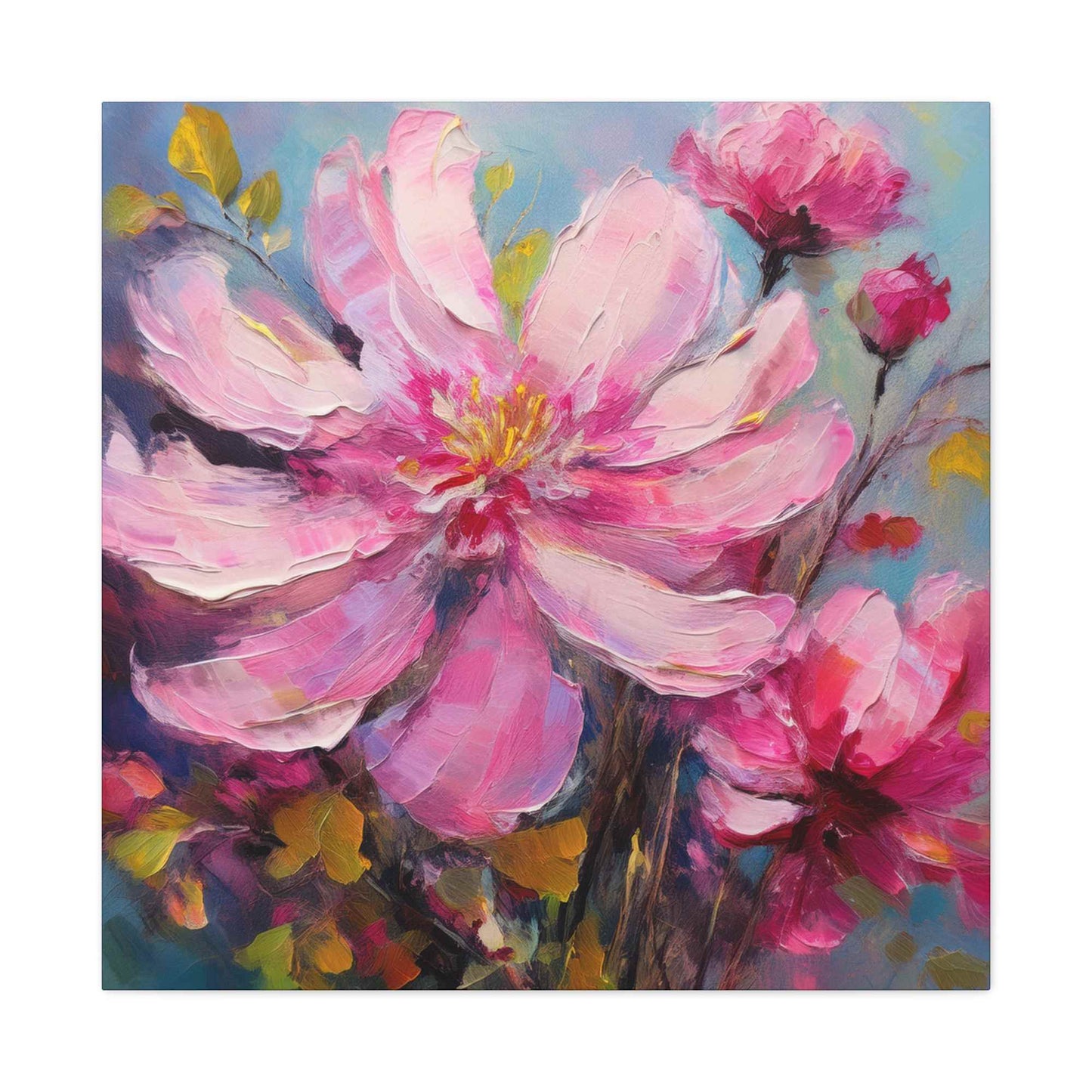 Pink Flowers Print Canvas, Pink Flowers Oil Paint Print 20x20, 24x24, 30x30, 32x32, 36x36, Art Design Print Non-Frame MC-12