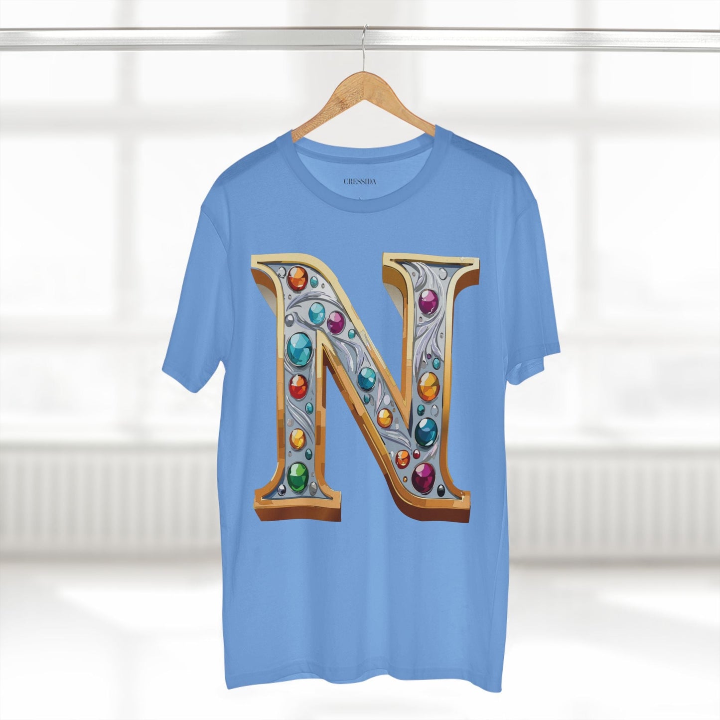 Letter N Graphic Design Tee Unisex 100 Cotton With Antique Gold Letters Artwork T-Shirt