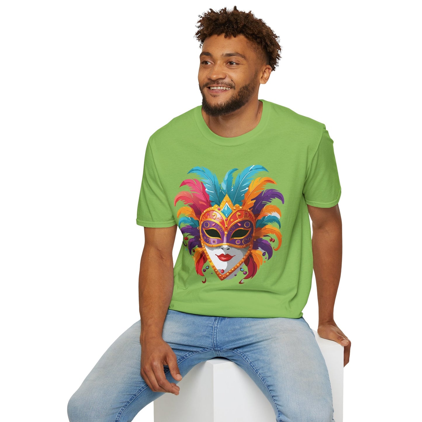 Unisex Gildan Softstyle Mask Tee Shirt With Art Design Casual Everyday Wear Masquerade Tee
