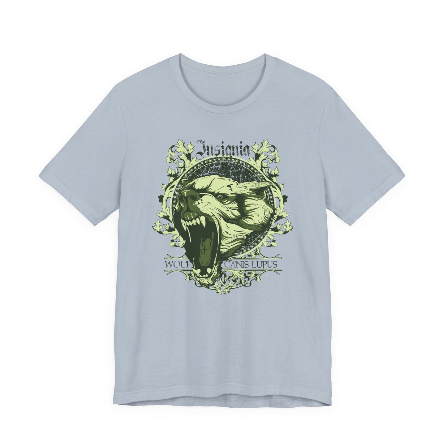 Howling Wolf Skull Tee Gothic Vintage Crest, Green Graphic Shirt Art-54