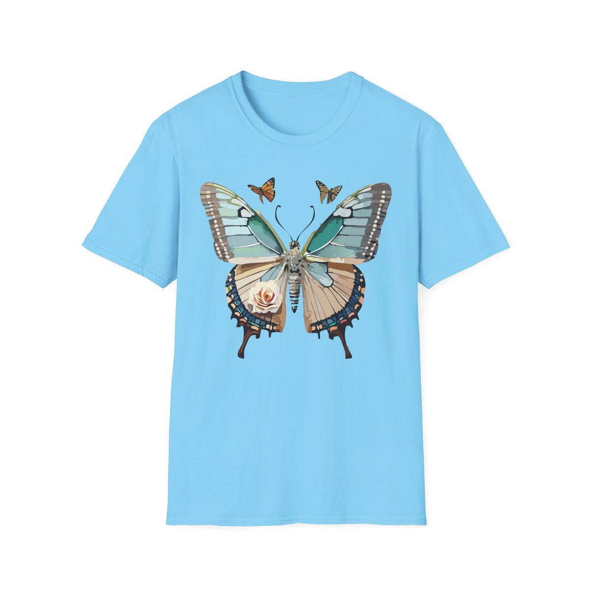 Blue Floral Butterfly T-Shirt | Vintage Botanical Wings Graphic Tee Unisex 100 Cotton Gildan T-Shirt