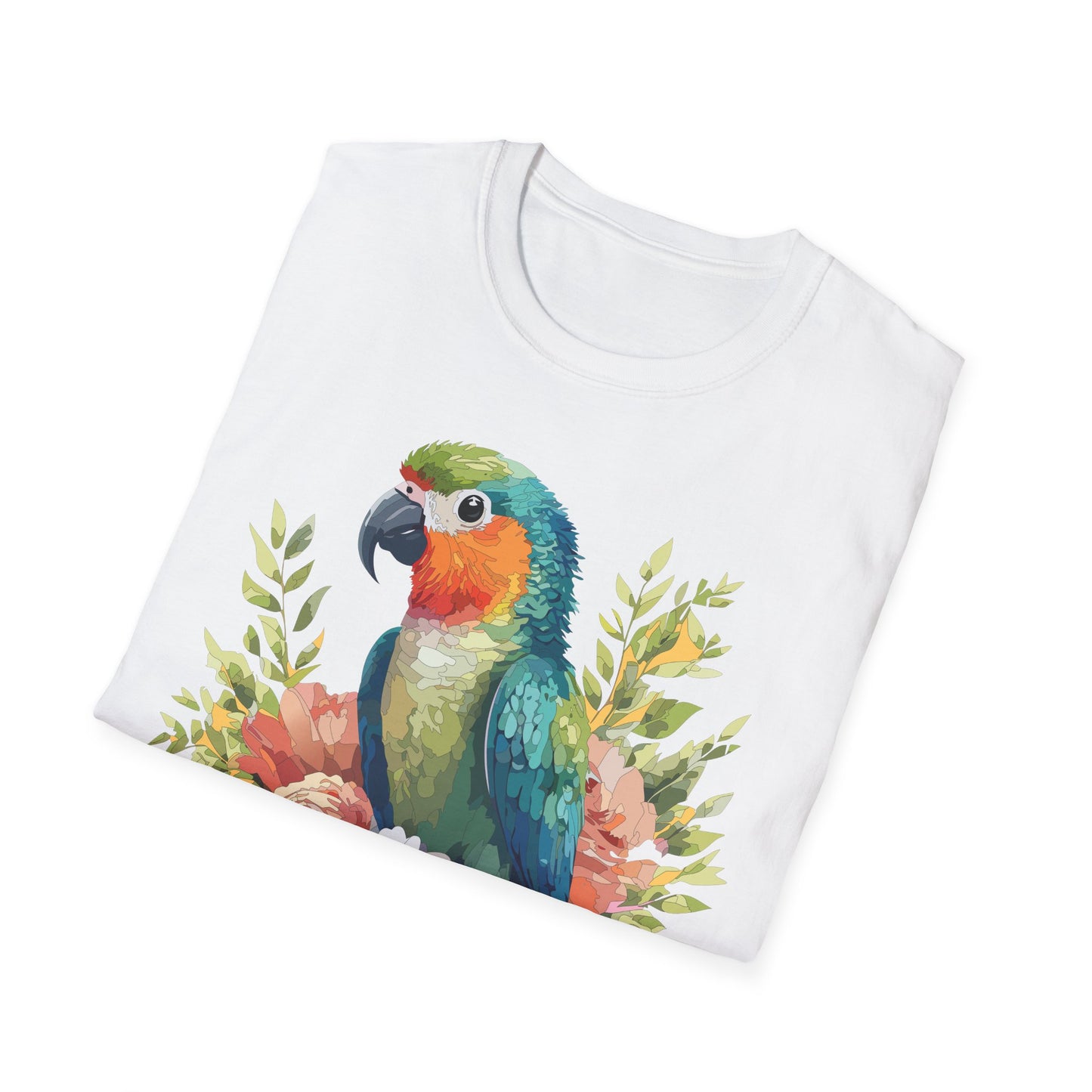 Watercolor Parrot Floral Tee Unisex Cotton Short Sleeves Tee Shirt with Bird 6