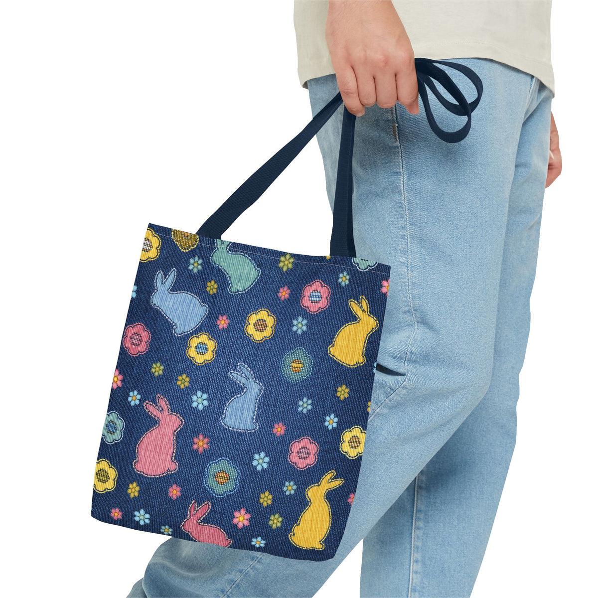 Easter Graphic Design Denim Fabric Imitation Print Unisex Canvas Bag Poly Spun 3 Sizes Tote Bag 204-6