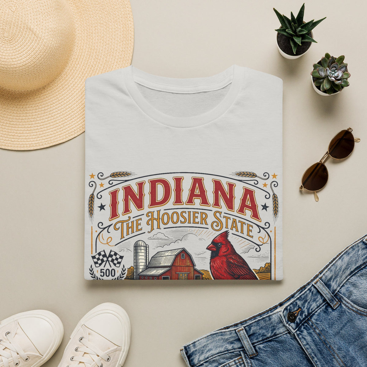 Indiana The Hoosier State T-Shirt — Farm Vintage Travel Tourist Graphic Design Unisex 100 Cotton Gildan T-Shirt