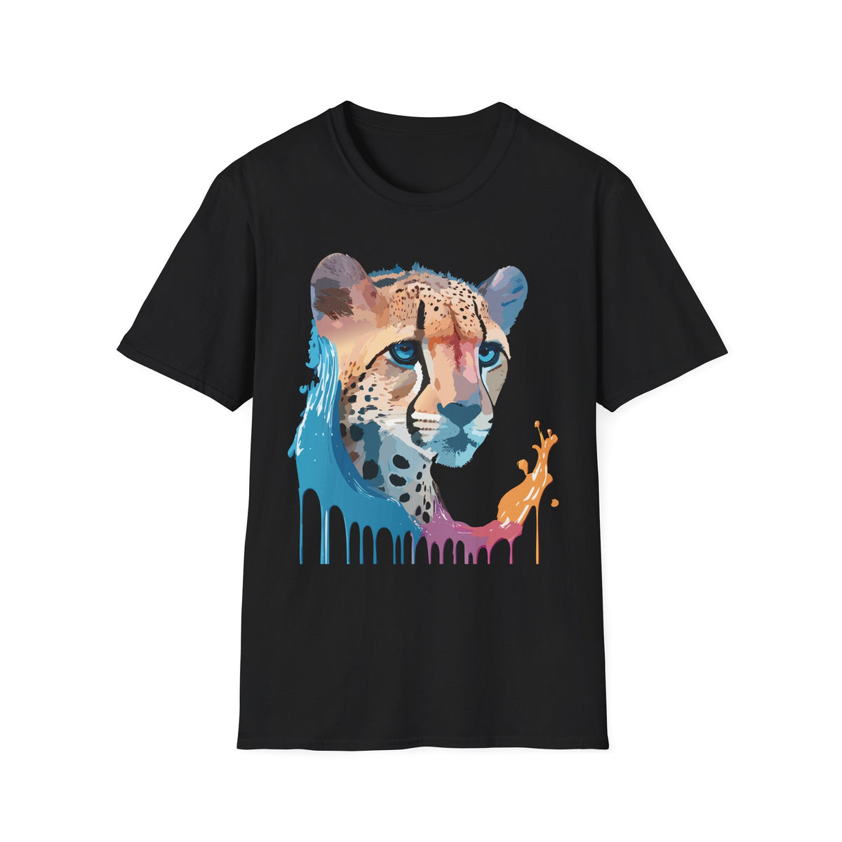 Watercolor Cheetah Portrait T-Shirt | Drip Paint Animal Tee