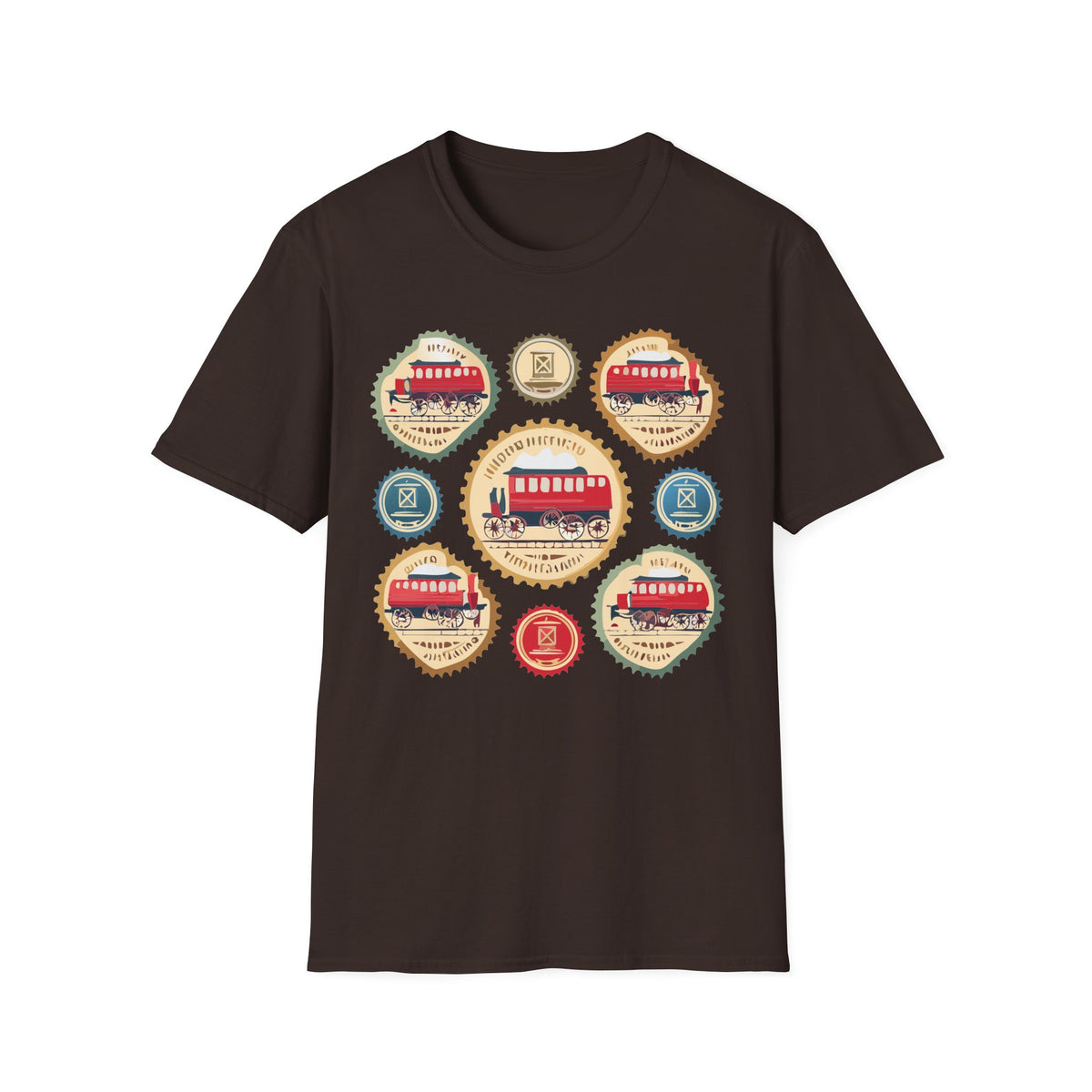 Vintage Trolley Badges T-Shirt | Retro Streetcar Emblems Graphic Tee Unisex 100 Cotton Gildan T-Shirt