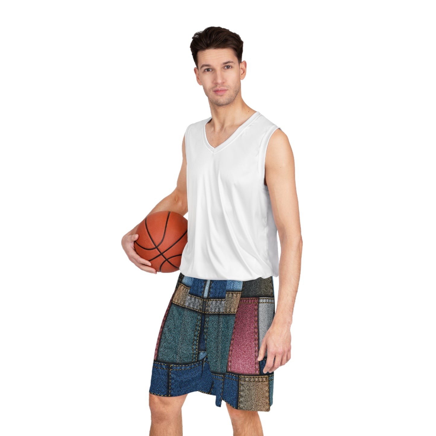 Denim Print Basketball Shorts, Basketball Shorts with Denim Print 2