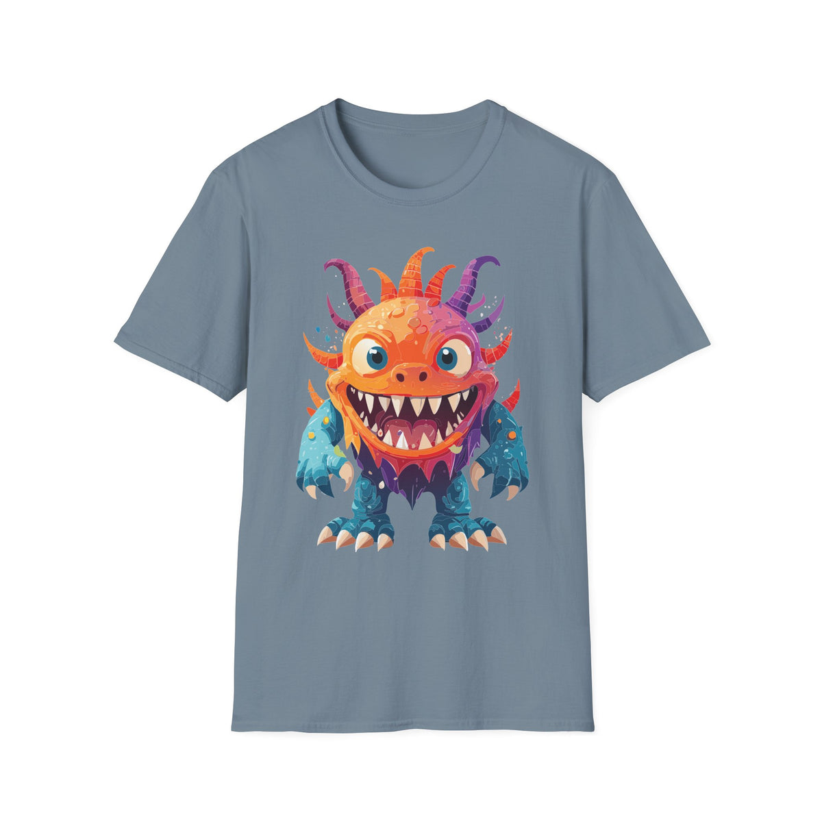Colorful Cartoon Monster T-Shirt | Cute Spiky Halloween Creature Graphic Design Unisex 100 Cotton Gildan T-Shirt