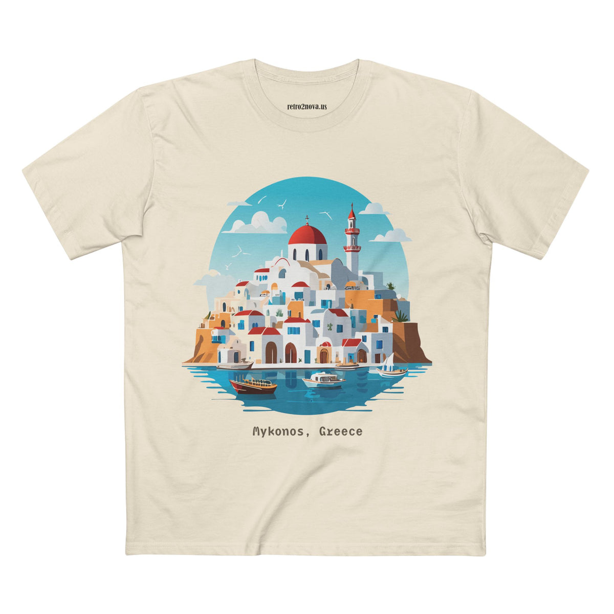 Mykonos Greece Illustration T-Shirt | Santorini Island Aegean Village Tee