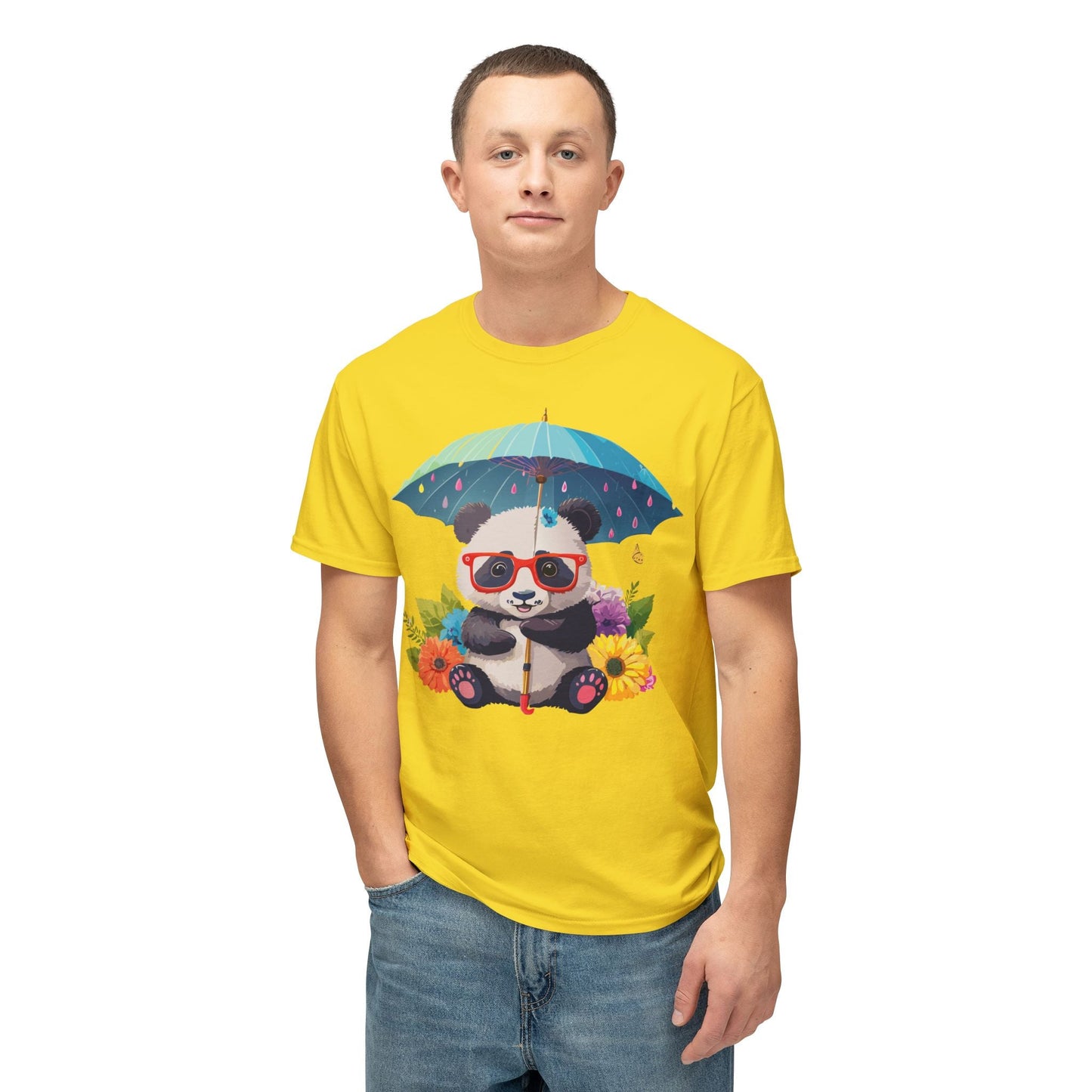 Panda Art T Shirt Unisex HD Cotton Tee With Floral Print Panda Design USA Printed Now