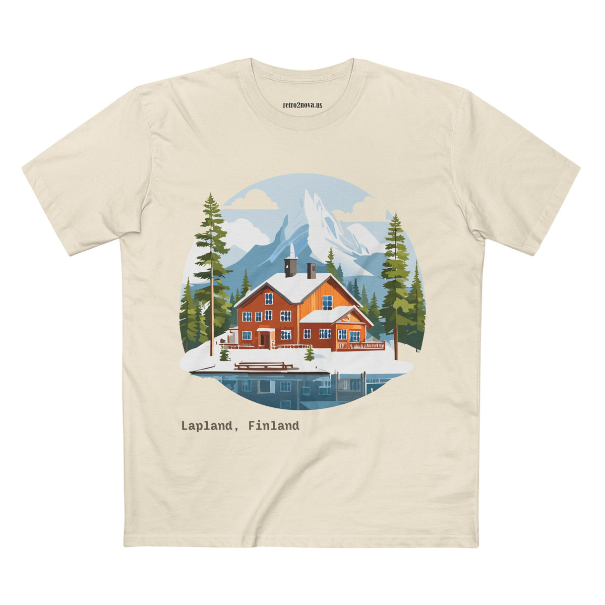 Lapland Finland Cabin Tee | Winter Mountain Lake Illustration