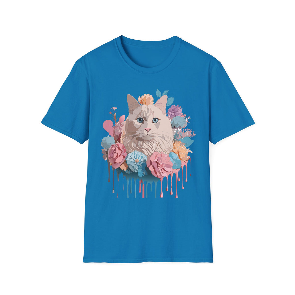 Floral Cat Portrait T-Shirt | Watercolor Kitty with Flowers
