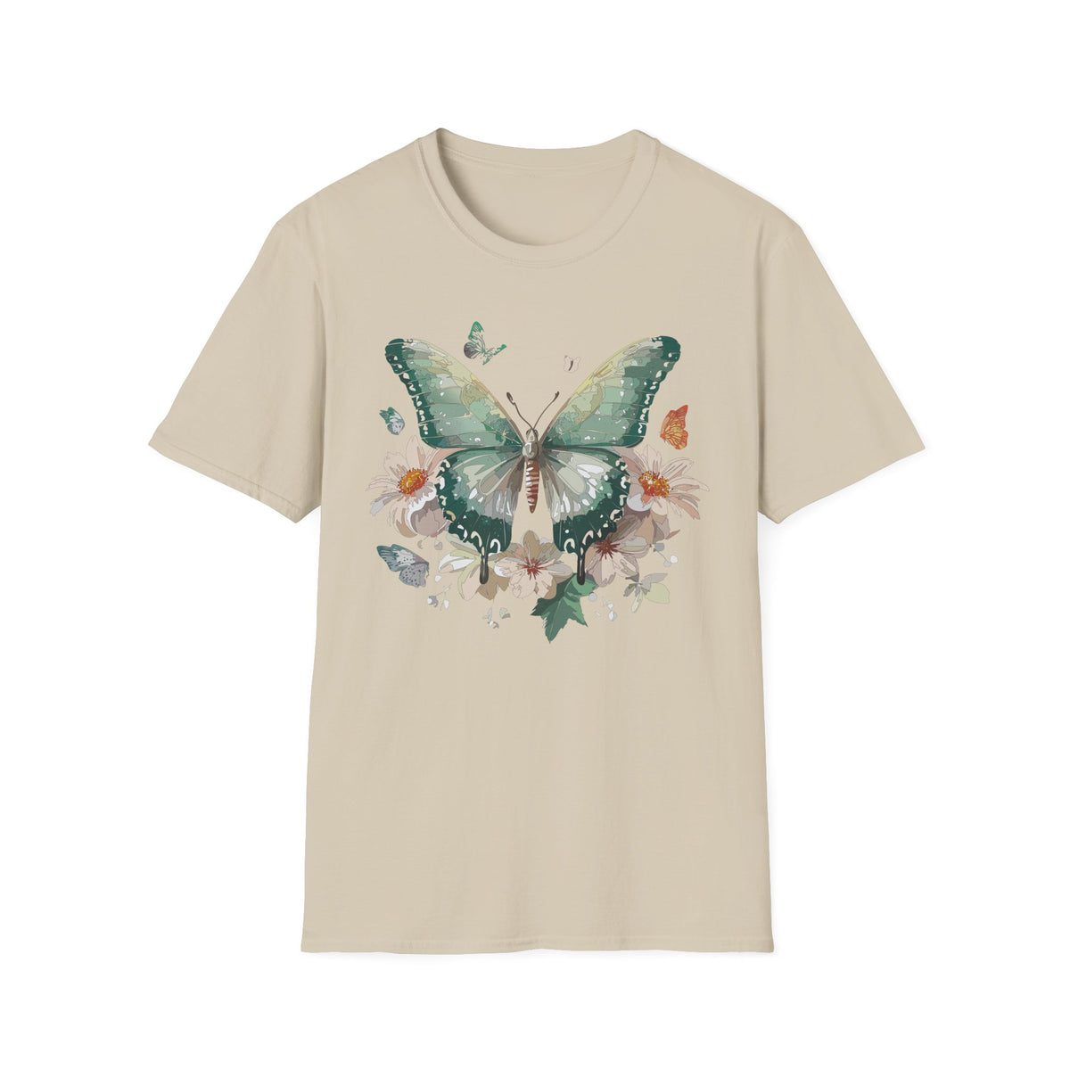 Green Watercolor Butterfly T-Shirt | Floral Monarch Graphic Tee Unisex 100 Cotton Gildan T-Shirt