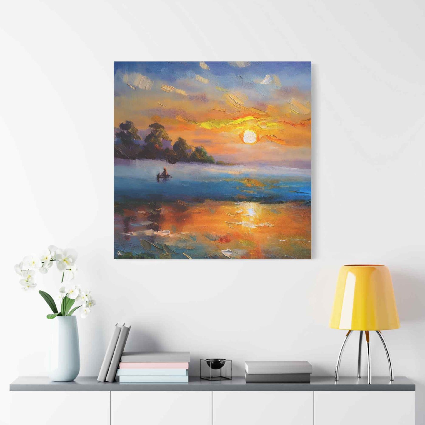 Sunrise Print Canvas, Oil Paint Print 20x20, 24x24, 30x30, 32x32, 36x36 Art Design Print Pine-Wood Inner Frame MC-43